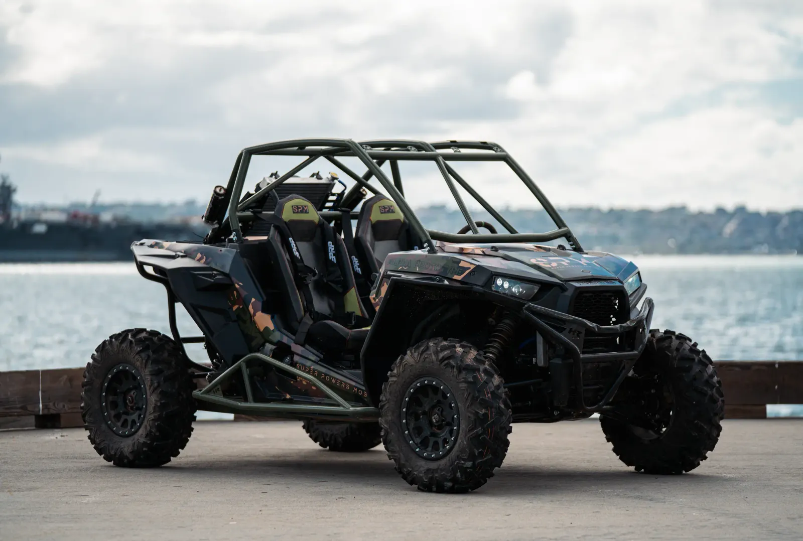 SPM Alpha Prototype showing the full roll cage, seats and rear-mounted powertrain